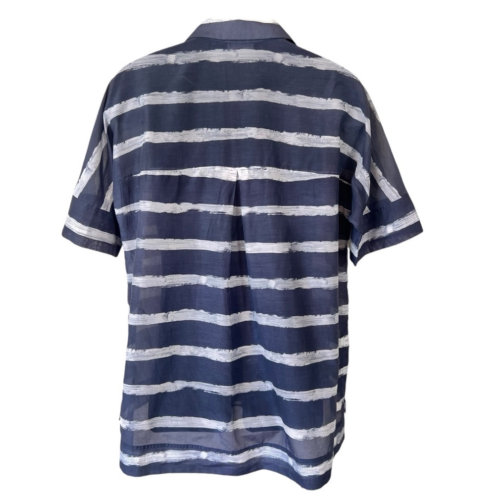 Lafayette 148 Cotton/Silk Blend Gray and White Striped Hi Low Blouse - Picture 11 of 12